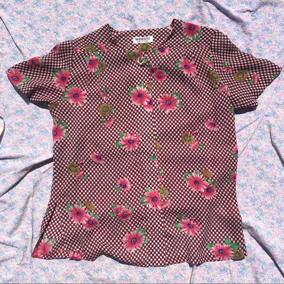 90S CHECKERED FLORAL TOP - Picture 2 of 3